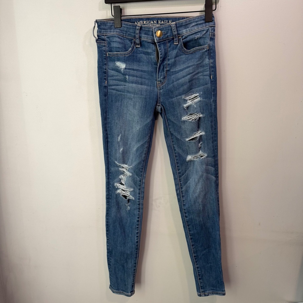 American Eagle‎ Hi-Rise Jegging Distressed Skinny Jeans Blue Womens Size 2